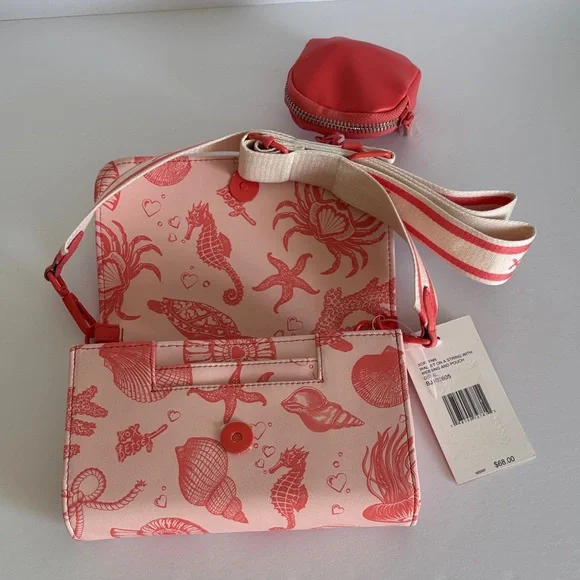 ☀️Betsey Johnson Pink Crossbody Bag With Coral Sea Life and Coin pouch - Picture 10 of 15
